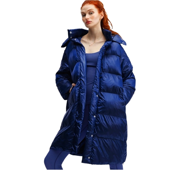 Fabletics Jackets & Blazers - BNWT Fabletics Adeline Shine Oversize Long Puffer Coat in Cobalt Blue